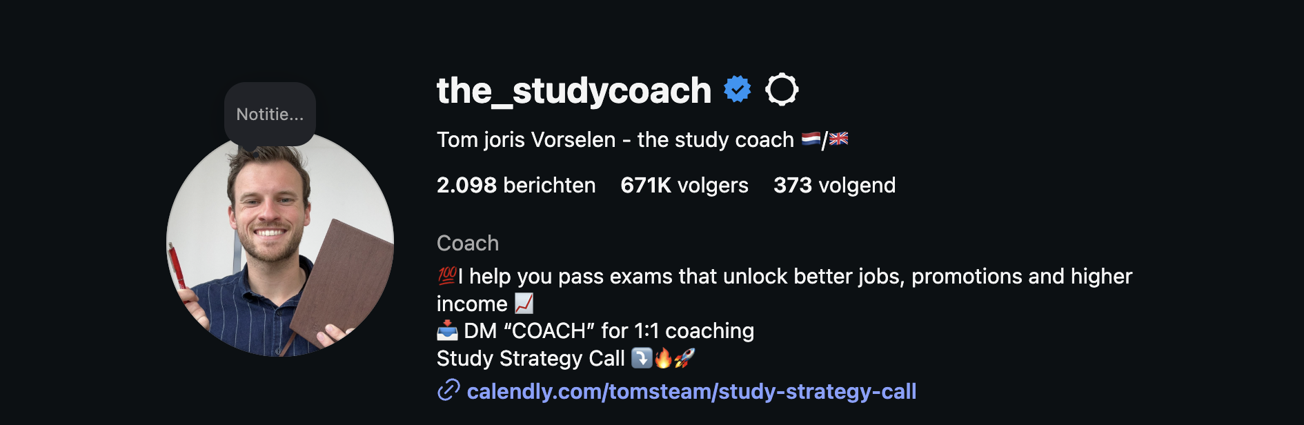 Instagram profile of the_studycoach with 671K followers