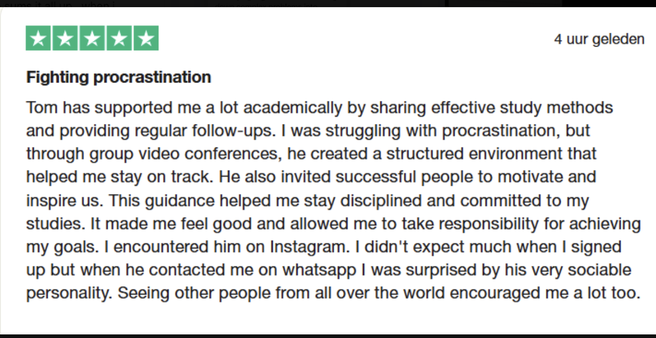 Five star Trustpilot review: fighting procrastination