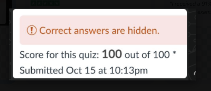 Learner scored 100 out of 100 on a quiz
